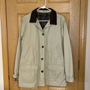 Lands End Flannel Lined Chore Barn Coat Khaki Corduroy Collar Medium (10-12)